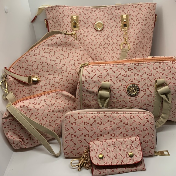 6 piece vegan leather beautiful pink bag set - Picture 3 of 16